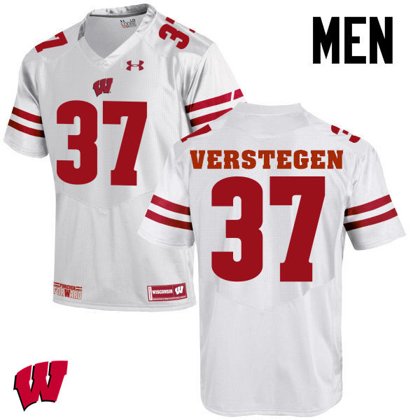 Men Wisconsin Badgers #37 Brett Verstegen College Football Jerseys-White